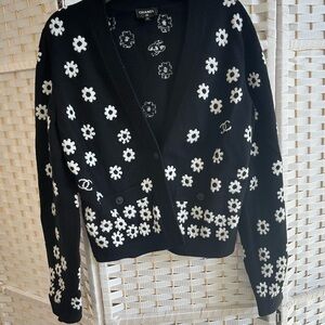 Chanel Black and White Floral Sweater